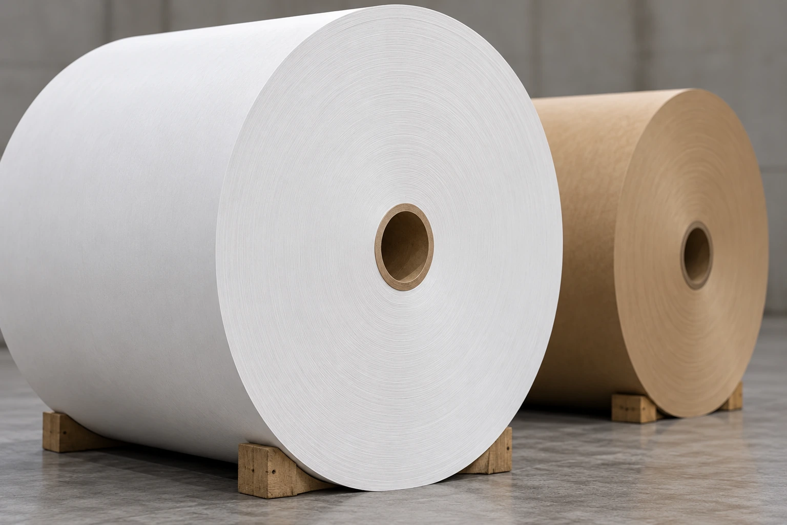 Illustrative image of white and kraft paper reels with cardboard cores